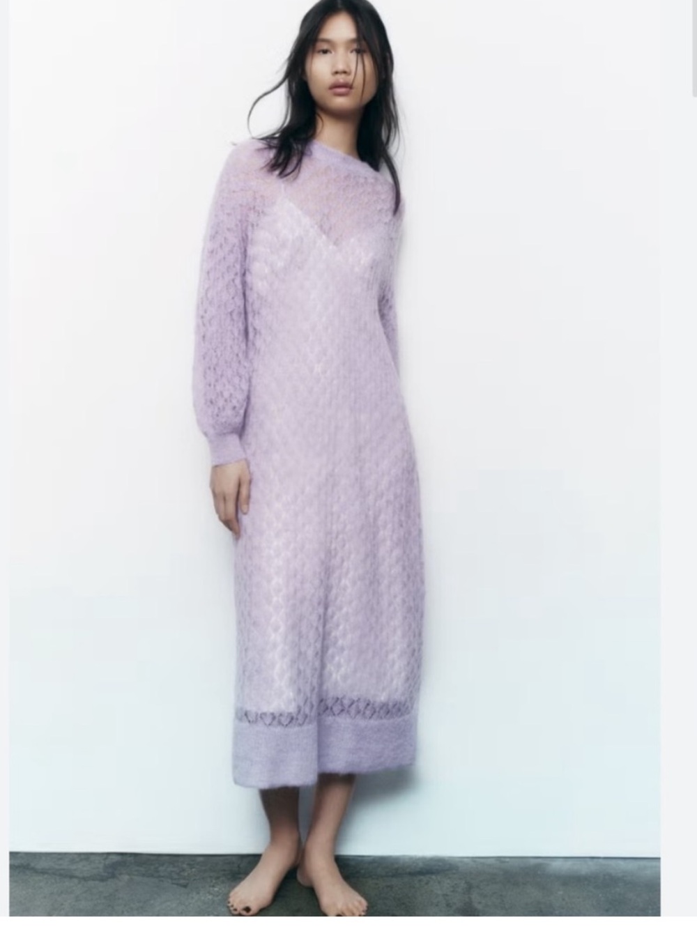 Zara Lilac Pointelle Knit Midi Dress